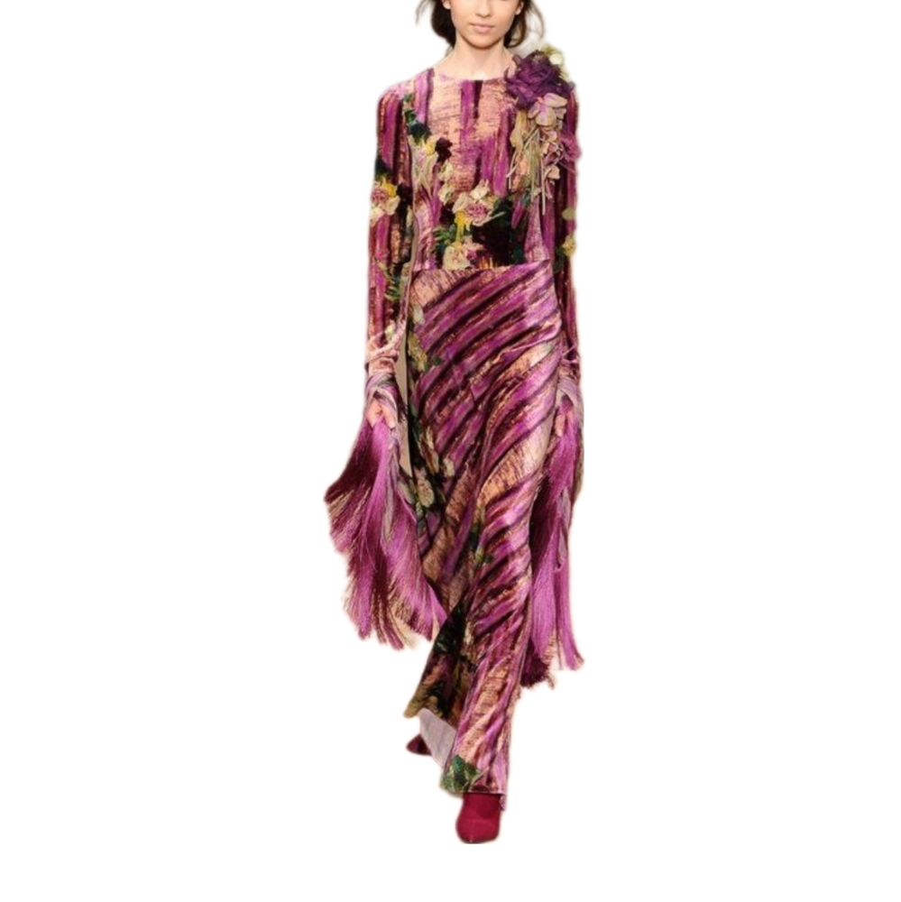 ALBERTA FERRETTI | Purple Printed Evening Gown in Size US 6